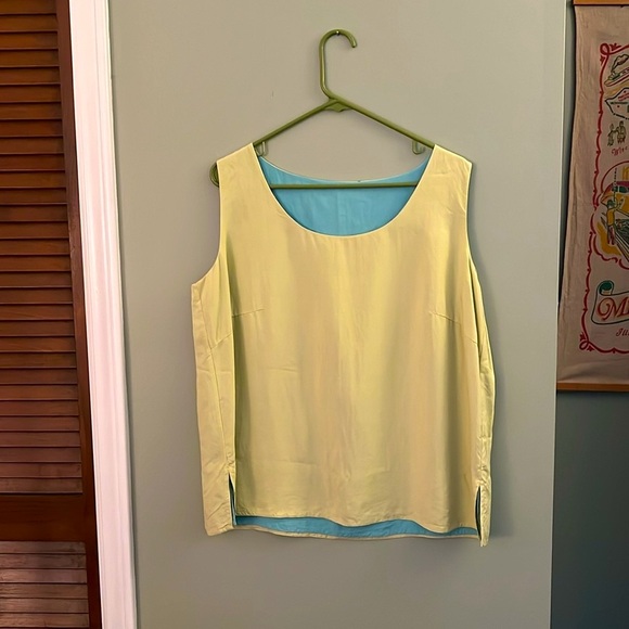 Vintage Silk Reversible Green and Blue Sleeveless Top 90s Y2k - Picture 9 of 17